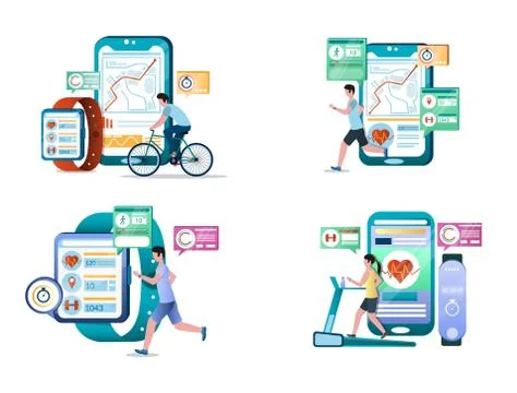 Fitness activity tracker vector concept illustration set Stock Illustration