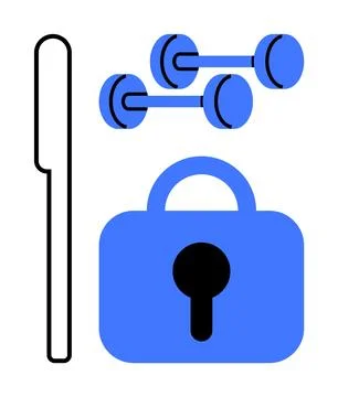 Fitness and Security Elements with Dumbbells, Lock, and Keyline 스톡 일러스트