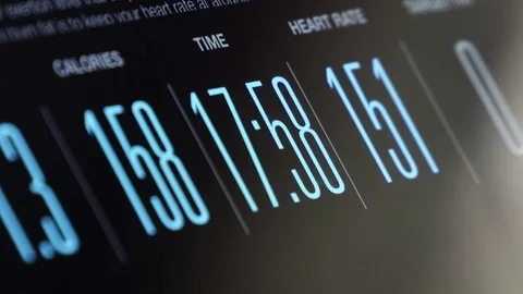 Fitness App displaying exercise data on tablet screen timelapse. Stock Footage