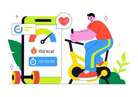 Fitness App Vector Illustration Featuring Workout Tracking, Health Monitori.. Stock Illustration