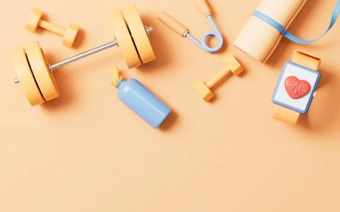 Fitness with cartoon style, 3d rendering. Stock Illustration