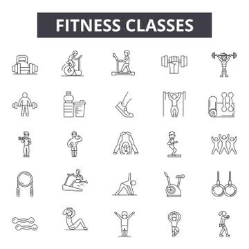 Fitness classes line icons for web and mobile design. Editable stroke signs Stock Illustration