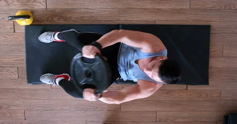 Fitness coach doing abs workout on the yoga mat Stock Footage 66744992