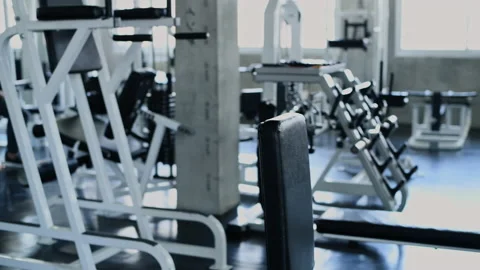 Fitness concept of 4k Resolution. looking at various exercise equipment in .. Stock Footage 236059096
