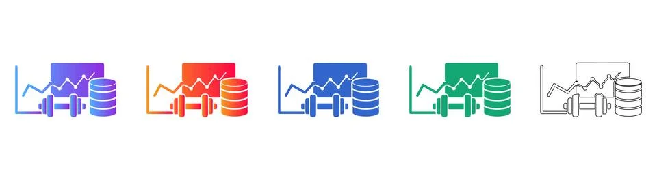 Fitness Data Analytics Icon Set with Barbell Illustrazione stock