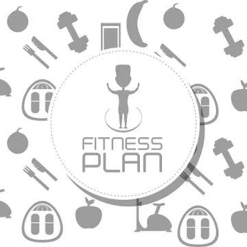 Fitness diet plan with exercise elements background Stock Illustration