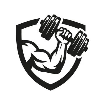 Fitness Dumbbell Shield Vector Logo Set Stock Illustration