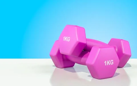 Fitness dumbbells on the table, 3D rendering Stock Illustration