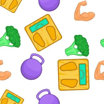 Fitness elements pattern, cartoon style イラスト素材