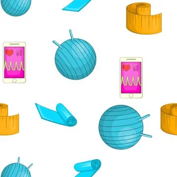 Fitness elements pattern, cartoon style イラスト素材