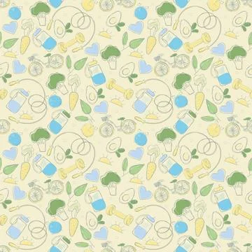 Fitness elements seamless pattern vector illustration. healthy lifestyle イラスト素材