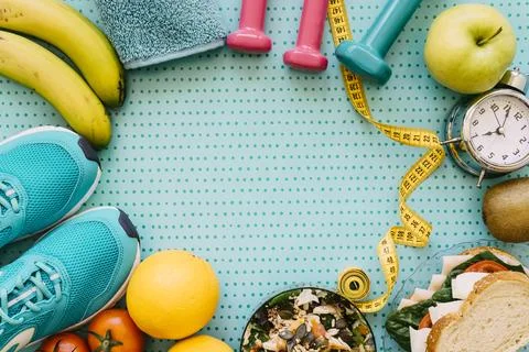 Fitness elements with space middle. High quality beautiful photo concept Stock Photos