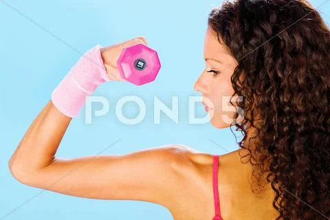 Fitness exercise with weight, side view Stock Photos