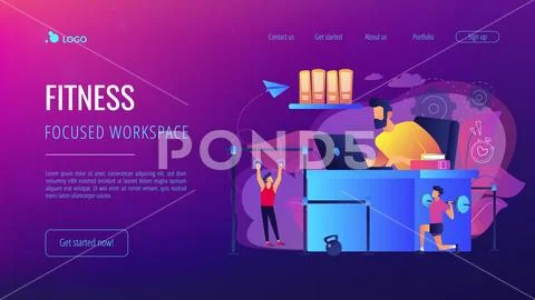 Fitness-focused workspace concept landing page. Stock Illustration