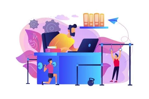 Fitness-focused workspace concept vector illustration. Illustrazione stock