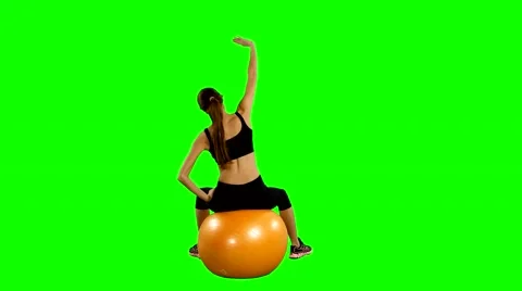 Fitness girl doing fitness exercise with fitness-ball, Gym, Green screen Stock Footage 59609656