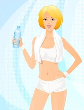 Fitness girl drinks water Stock Illustration