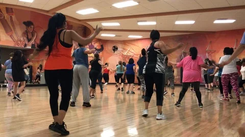 Fitness Group Exercise Class Training Workout Video stock 120763683