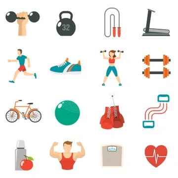 Fitness Icon Flat Set 스톡 일러스트