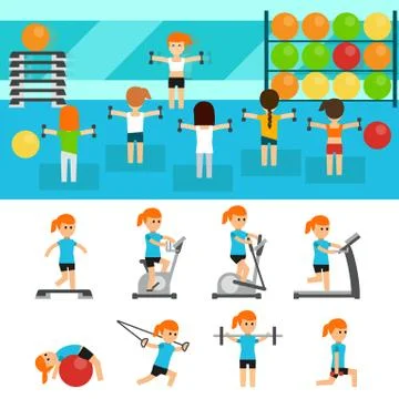 Fitness infographic elements flat vector illustration, horizontal banners design Stock Illustration