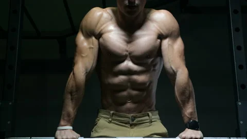 Fitness man doing push ups in gym Video stock 144555859