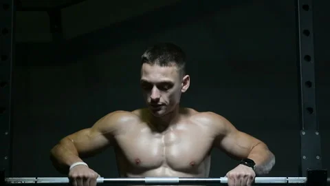 Fitness man doing push ups in gym Video stock 144559713