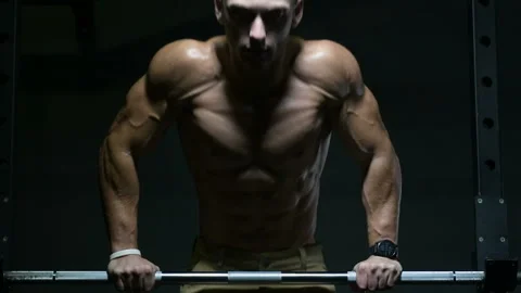 Fitness man doing push ups in gym Video stock 144559936