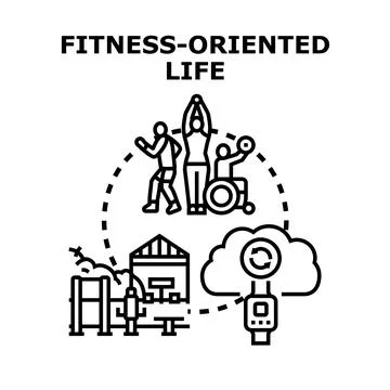 Fitness oriented life with diverse activities and digital tracking Ilustración de archivo