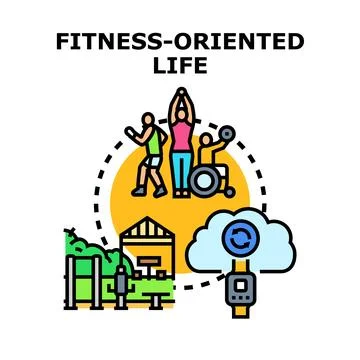 Fitness oriented life with diverse activities and digital tracking Ilustración de archivo