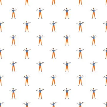 Fitness pattern with exercising man lifting dumbbells Stock Illustration