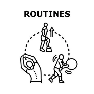 Fitness people performing different exercise routines and activities Stock Illustration