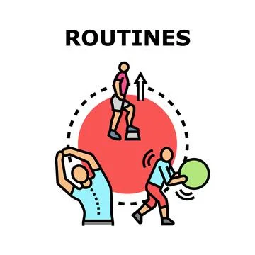 Fitness people performing different exercise routines and activities Stock Illustration