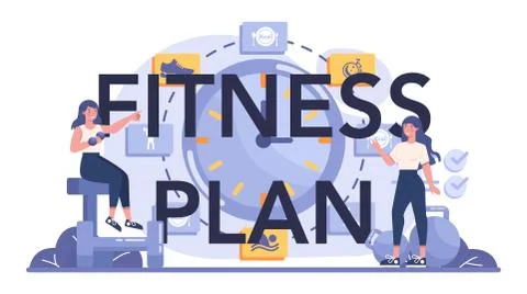 Fitness plan typographic header. Diet plan and physical activity. Stockillustratie