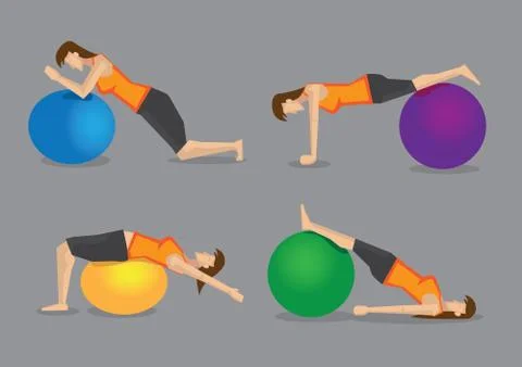 Fitness Program with Exercise Ball Vector Illustration Illustrazione stock
