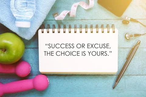 Fitness Quotes on open notebook. Stock Photos