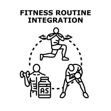 Fitness routine integration with body training activities Stock Illustration