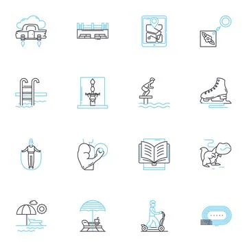 Fitness routine linear icons set. Flexibility, Endurance, Strength, Cardio イラスト素材