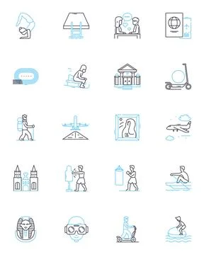 Fitness routine linear icons set. Flexibility, Endurance, Strength, Cardio Stock Illustration