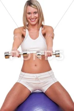 Fitness series - woman with weights Stock Photos