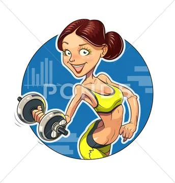 Fitness. Sporting girl with dumbbells Stock Illustration