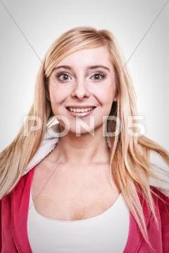 Fitness sporty woman with towel on shoulders. Portrait studio shot Stock Photos