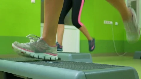Fitness Step up training CLOSE UP Stock Footage 79306227