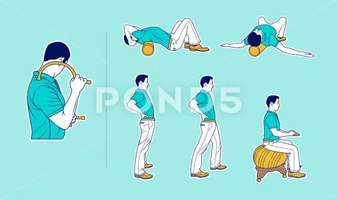 Fitness: Stretching While Working a Desk Job Stock Illustration