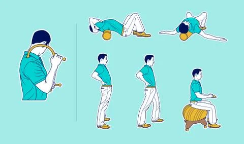 Fitness: Stretching While Working a Desk Job Stock Illustration