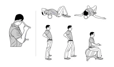 Fitness: Stretching While Working a Desk Job Stock Illustration