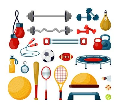 Fitness tools flat vector illustrations set. Various balls Illustrazione stock