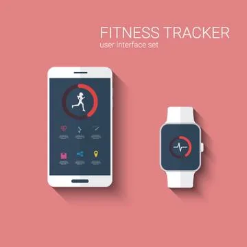 Fitness tracker app graphic user interface for smartwatch and smartphone. Woman Stock Illustration