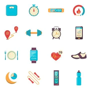 Fitness Tracker Flat Color Icons Stock Illustration