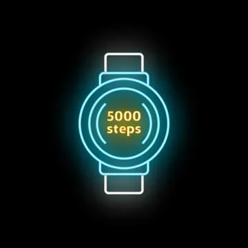 Fitness tracker showing 5000 steps neon icon Illustrazione stock