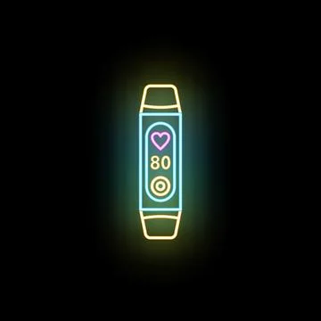 Fitness tracker showing heartbeat neon glow icon Ilustración de archivo